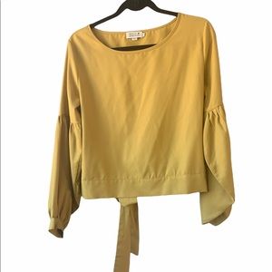 Molly Bracken Balloon Sleeve Mustard Yellow Tie Bow in Back Size Small